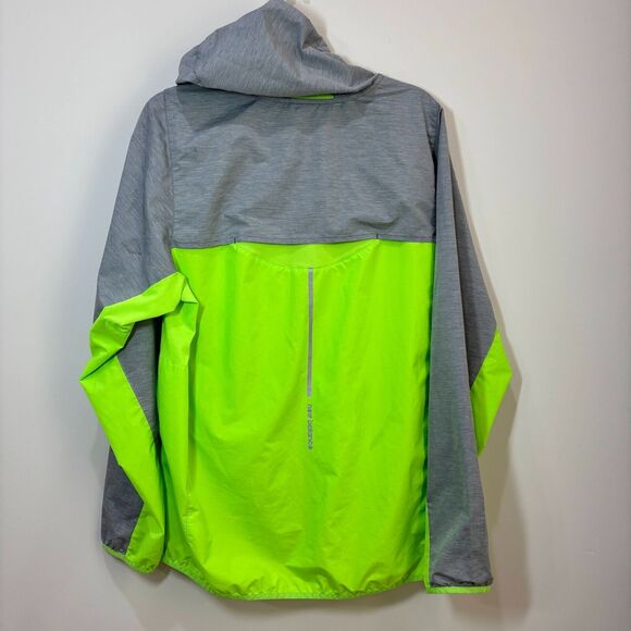 New Balance Neon Green Wind Jacket Men L Running Packable High Visibility Hooded - Picture 6 of 13